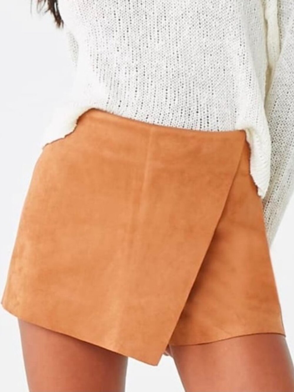 Faux Suede Assymetrical Mustard Yellow Skort Women's Size Large
